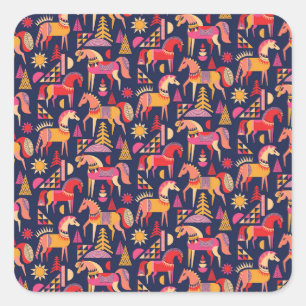 Skandinaviska hästar: Dekorativ sömlös design Fyrkantigt Klistermärke