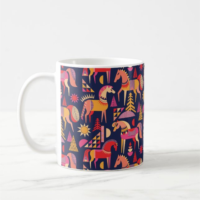 Skandinaviska hästar: Dekorativ sömlös design Kaffemugg (Vänster)
