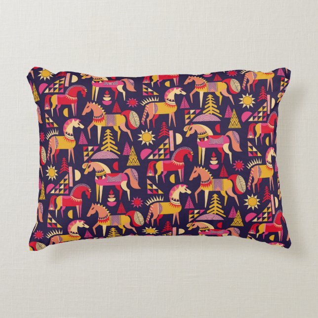 Skandinaviska hästar: Dekorativ sömlös design Prydnadskudde (Framsidan)