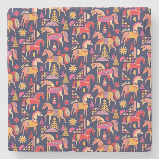 Skandinaviska hästar: Dekorativ sömlös design Stenunderlägg (Framsidan)