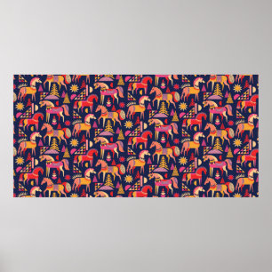 Skandinaviska hästar mönster sömlös design. Dekore Poster