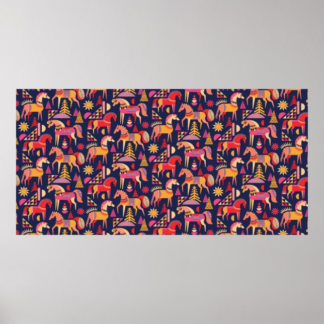 Skandinaviska hästar mönster sömlös design. Dekore Poster (Framsidan)
