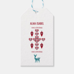 Skandinaviska Hearts Reindeer Personalize Namn Jul Presentetikett
