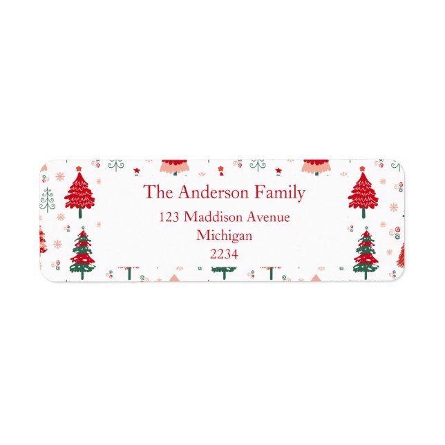 Skandinaviska Julafton Träd Mönster - helgjul Returadress Etikett (Framsidan)
