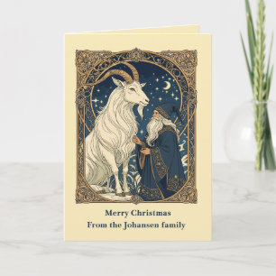 Skandinaviska Julbocken Yule Goat och Jultomten Kort