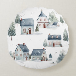 Skandinaviska juldekorfärgshus rund kudde