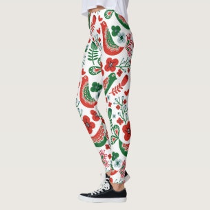 Skandinaviska julen Mönster, blommor och fåglar Leggings