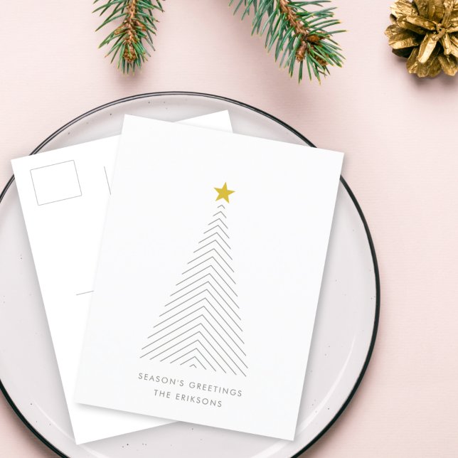 Skandinaviska Julgran | Minimalistisk Guld Star Helg Vykort (Skapare uppladdad)