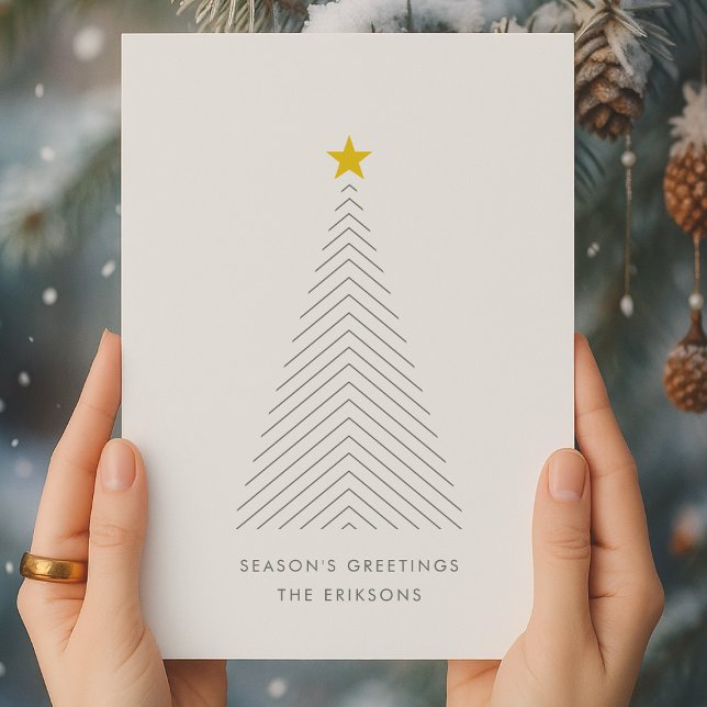 Skandinaviska Julgran | Minimalistisk Guld Star Julkort (Skapare uppladdad)