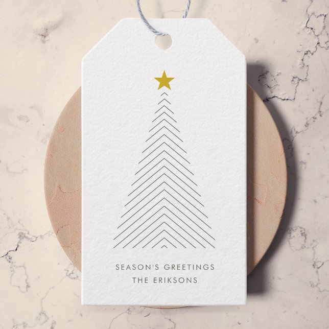 Skandinaviska Julgran | Minimalistisk Guld Star Presentetikett (Scandinavian Christmas gift tags by Guava, featuring minimalist tree and gold star festive design)