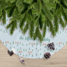 Skandinaviska julrävar i snöskog julgransmatta borstad polyester