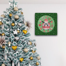 Skandinaviska Jultomten Grönt Fyrkantig Klocka