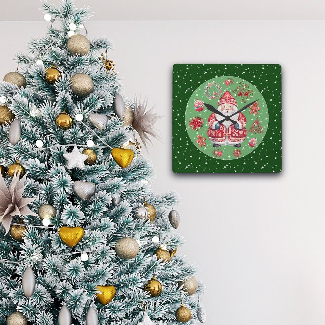 Skandinaviska Jultomten Grönt Fyrkantig Klocka (Skapare uppladdad)