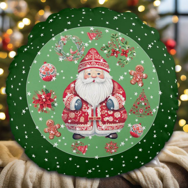 Skandinaviska Jultomten Grönt Rund Kudde (Skapare uppladdad)