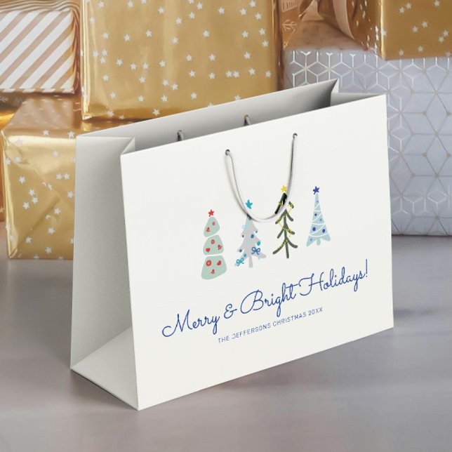 Skandinaviska minimalistiska Julgranar (Custom Scandinavian Hygge Christmas shopping bag you can personalize with your text.)