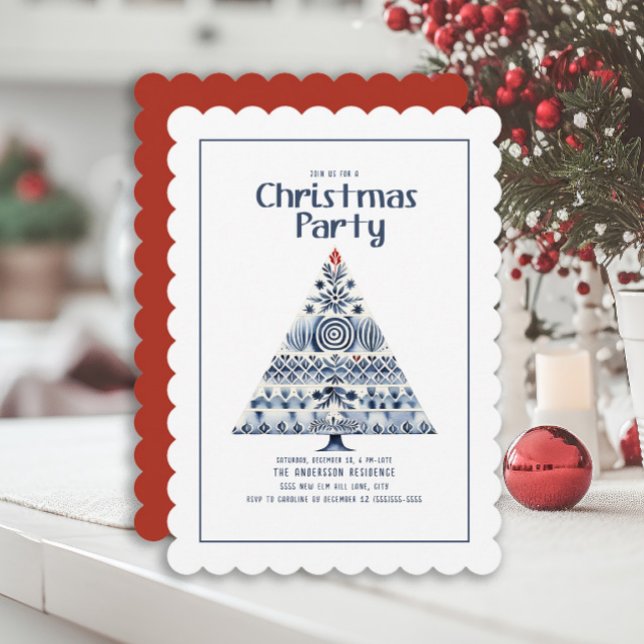 Skandinaviska nordiska blåa Julgran Party Inbjudningar (Scandinavian tree Christmas party invitation)