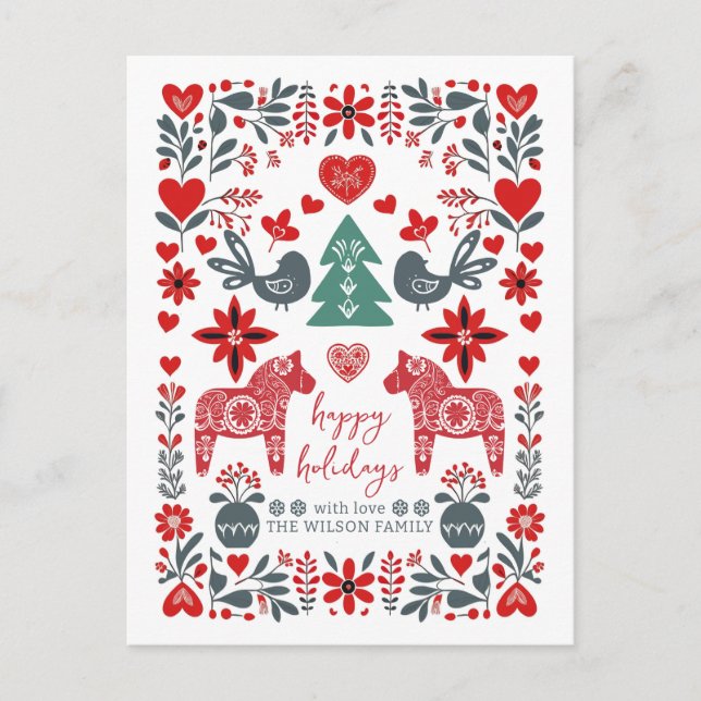 Skandinaviska nordiska folkkonst - juljul helg vykort (Framsida)