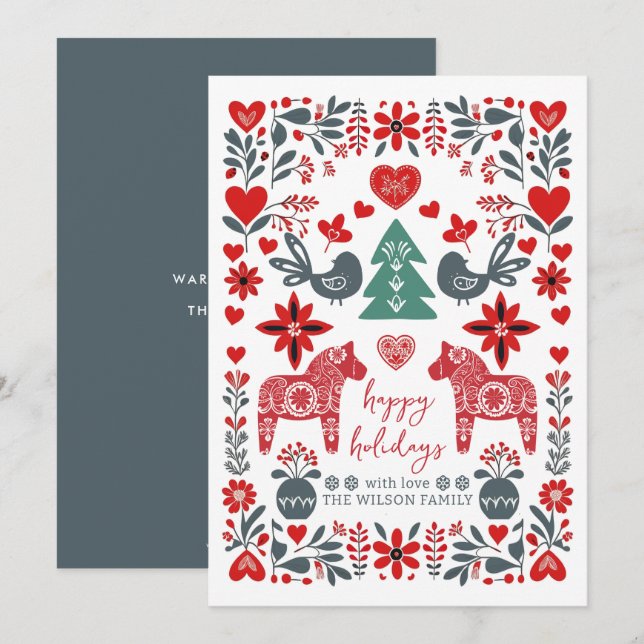 Skandinaviska nordiska folkkonst - juljul julkort (Fram/baksida)