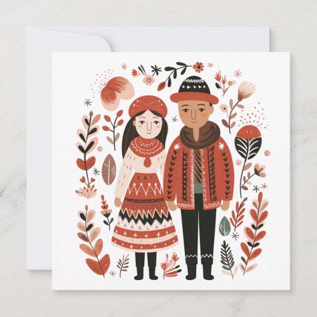 Skandinaviska Par Älskare Heart-Valentineser Julkort (Framsida)