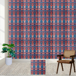 Skandinaviska plattan Nordic Red and Blue Blommigt Kakelplatta