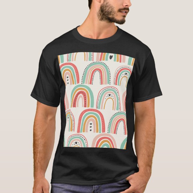 Skandinaviska regnbågar: Naive Art Mönster. T Shirt (Framsida)