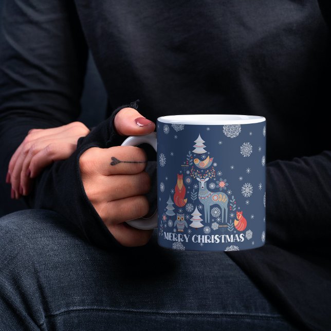 Skandinaviska renar Blue Snowflake Träd Animal Kaffemugg (Skapare uppladdad)