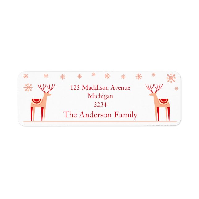 Skandinaviska renar med Snöflingor jul Returadress Etikett (Framsidan)