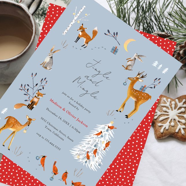 Skandinaviska skogs djur julfest inbjudningar (Scandinavian Woodland Animals Christmas Party Invitation)