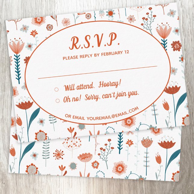 Skandinaviska sommarblommor Boho bröllop R.S.V.P. Tilläggskort (Scandinavian flowers peach white and teal RSVP card)