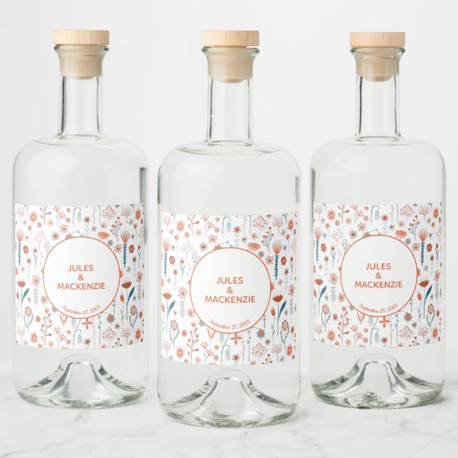 Skandinaviska sommarblommor Modern Boho Spritflaskor Etikett (Flaskor)