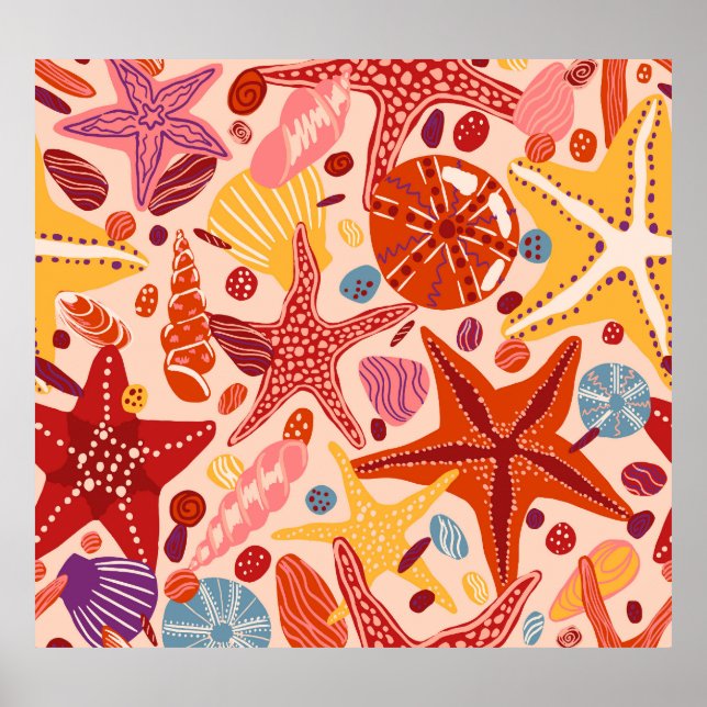 Skandinaviska sommarhavet: Starfish Mönster Poster (Framsidan)