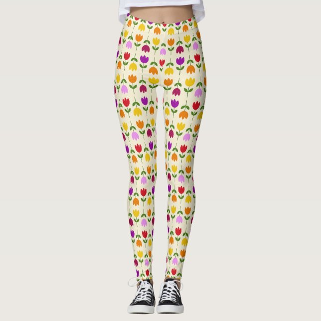 Skandinaviska Stil Färg på Crm Flower Mönster Leggings (Framsida)