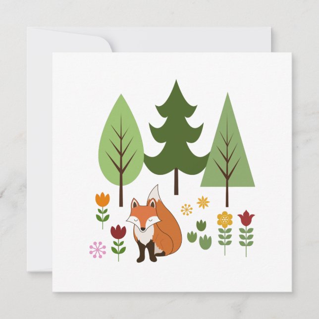 Skandinaviska Stil Fox Flowers Träd Illustration (Framsida)