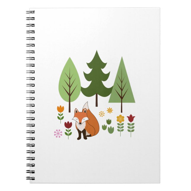 Skandinaviska Stil Fox Flowers Träd Illustration Anteckningsbok (Framsidan)