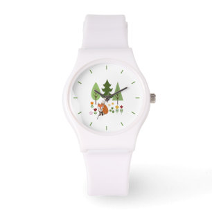 Skandinaviska Stil Fox Flowers Träd Illustration Armbandsur