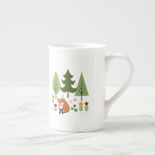 Skandinaviska Stil Fox Flowers Träd Illustration Benporslin Mugg