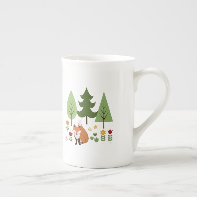Skandinaviska Stil Fox Flowers Träd Illustration Benporslin Mugg (Höger)