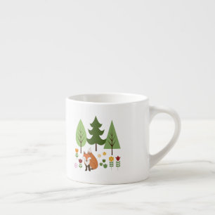 Skandinaviska Stil Fox Flowers Träd Illustration Espressomugg