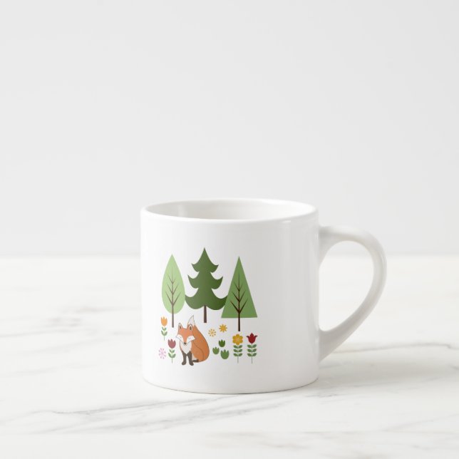 Skandinaviska Stil Fox Flowers Träd Illustration Espressomugg (Höger)