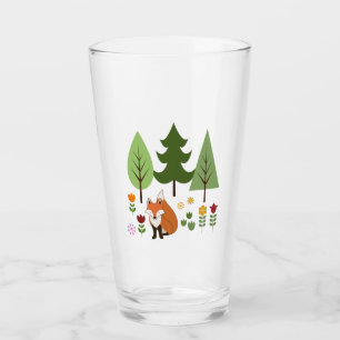 Skandinaviska Stil Fox Flowers Träd Illustration Glaskopp