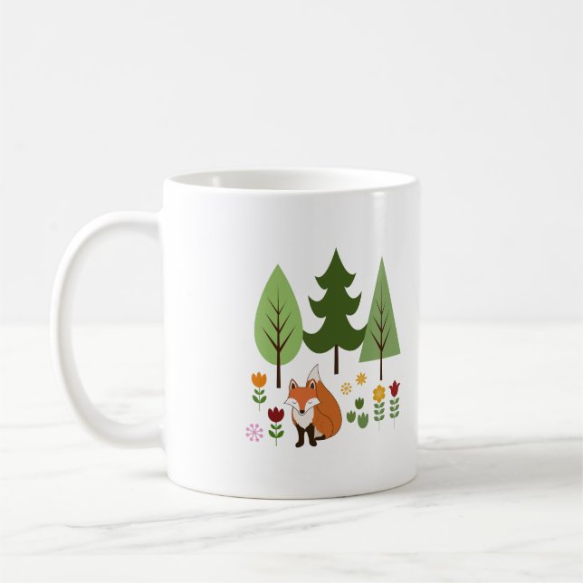 Skandinaviska Stil Fox Flowers Träd Illustration Kaffemugg (Vänster)