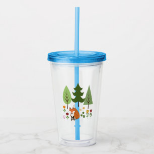 Skandinaviska Stil Fox Flowers Träd Illustration Take Away Mugg