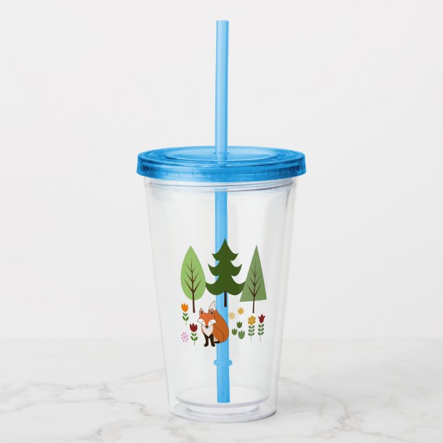 Skandinaviska Stil Fox Flowers Träd Illustration Take Away Mugg (Framsida)