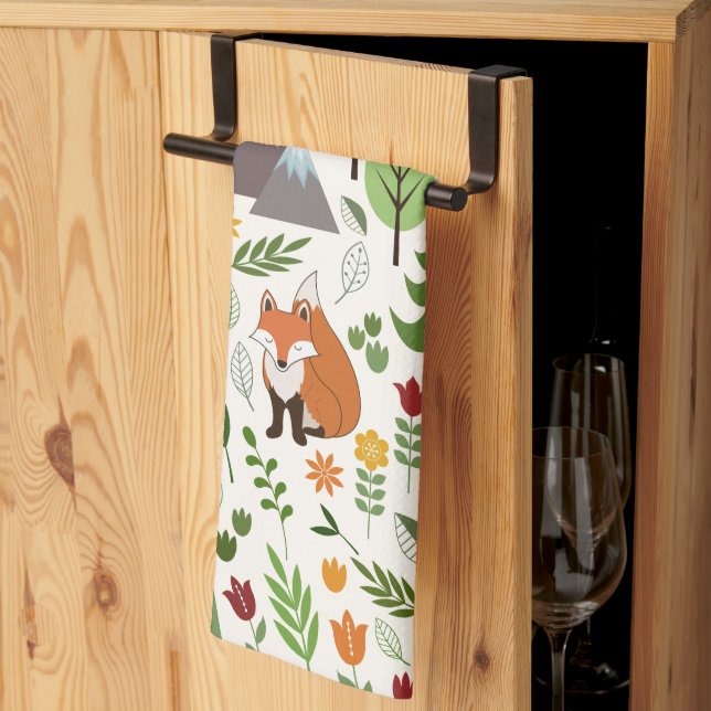 Skandinaviska Stil Illustrationer på Cream Mönster Kökshandduk (Thirds Fold)