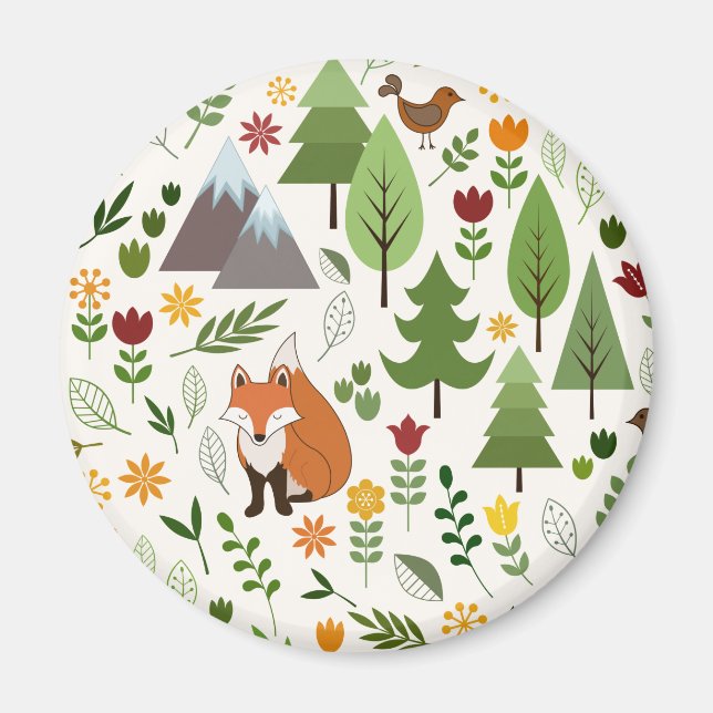 Skandinaviska Stil Illustrationer på Cream Mönster Magnet (Framsidan)