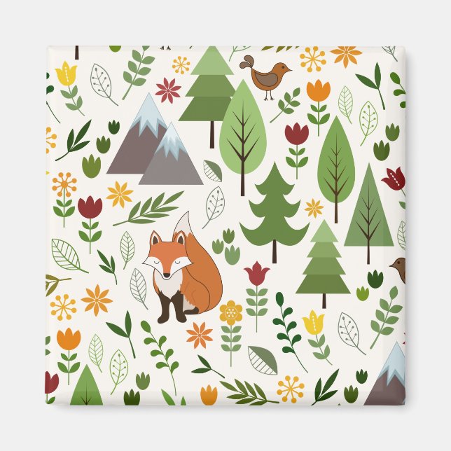 Skandinaviska Stil Illustrationer på Cream Mönster Magnet (Framsidan)