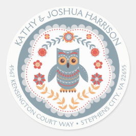Skandinaviska Stil Uggla och Flowers Returadress Runt Klistermärke