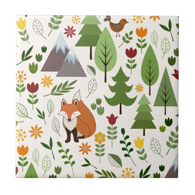 Skandinaviska stilillustrationer på kräm kakelplatta (Framsidan)