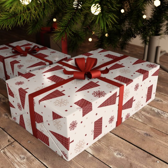 Skandinaviska Träd och Snöflingor vinterjul Presentpapper (Skapare uppladdad)