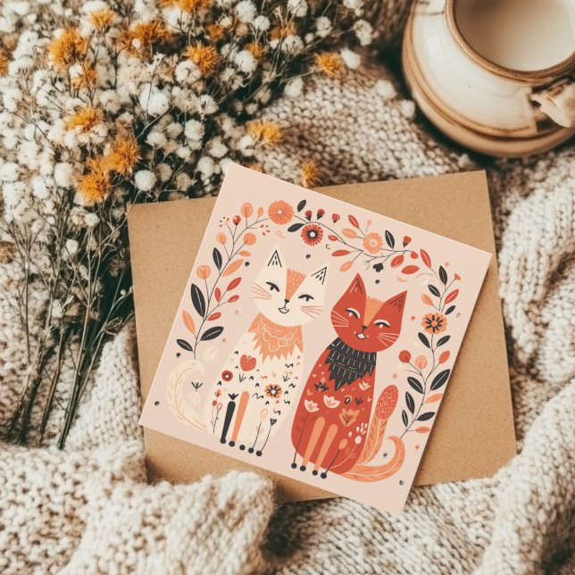 Skandinaviska Valentineser av hjärtklappning Julkort (cat lover greeting card)